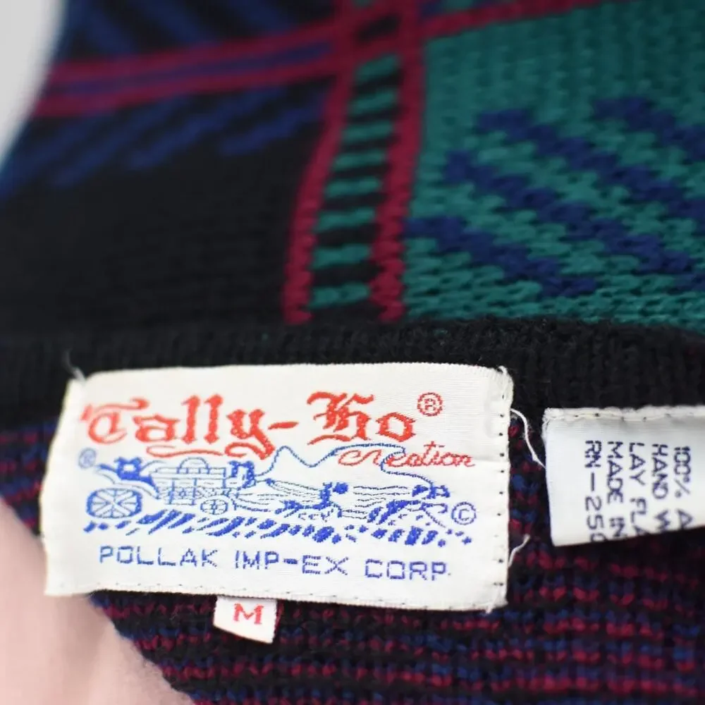Tally-Ho Vintage 80s Plaid Cardigan, Black & Green, Women's Medium - Picture 10 of 10